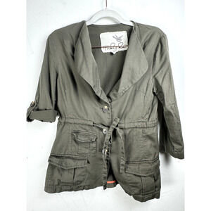 Anthropologie Tabitha Army Green Fitted 3/4 Sleeve Cinch Waist Blazer Jacket